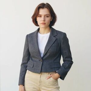 Madewell blue, black, and grey cropped blazer in size small